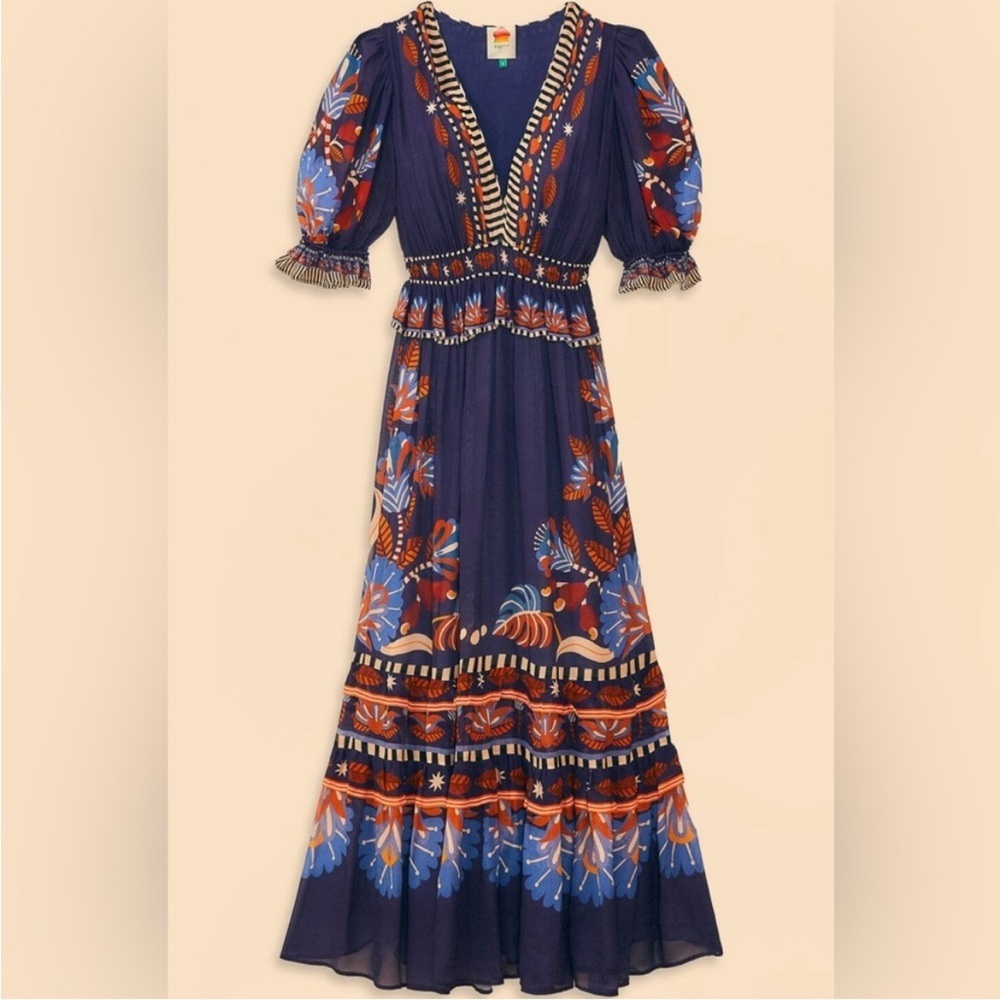 Farm Rio Nature Beauty Blue Short Sleeve Maxi Dress NWT Size Small - Picture 11 of 11